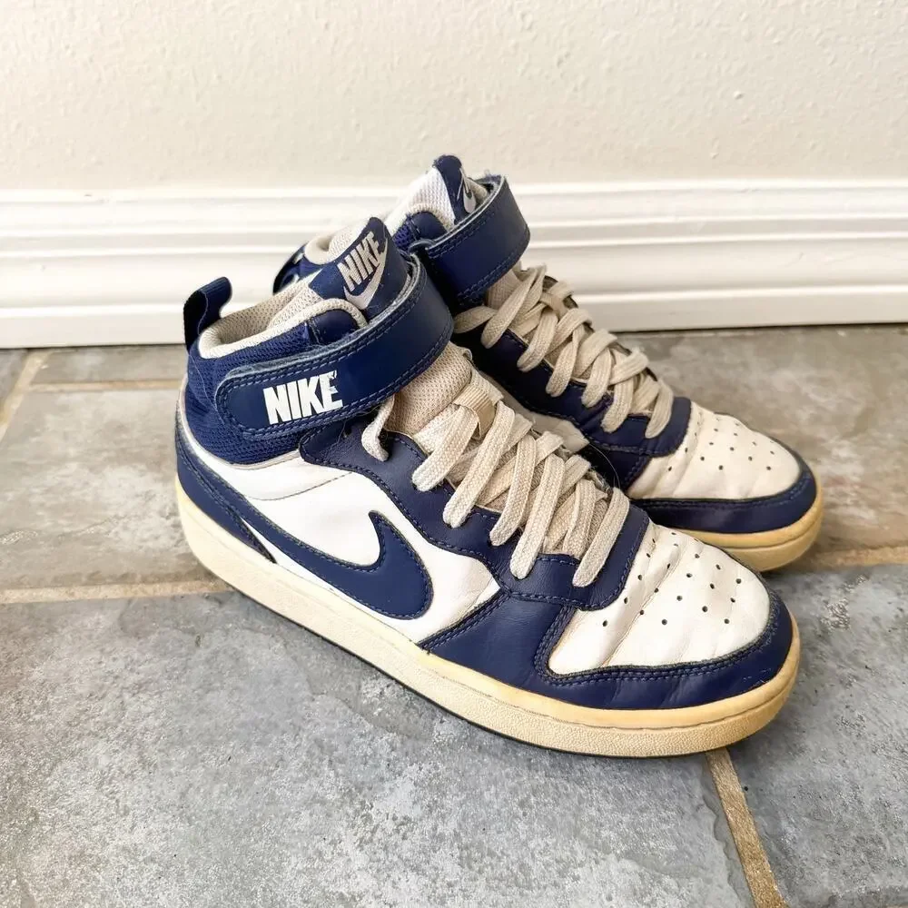 Nike Court Borough Mid Navy White Youth Boys Size 5Y